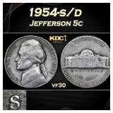 1954-s/d Jefferson Nickel 5c Grades vf30