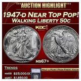 1947-d Walking Liberty Half Dollar Near Top Pop! 5