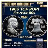 1963 Proof Franklin Half Dollar TOP POP! 50c pr69