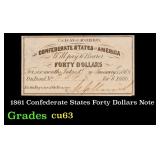 1861 Confederate States Forty Dollars Note Grades