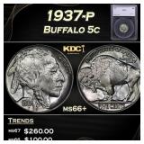1937-p Buffalo Nickel 5c ms66+ SEGS
