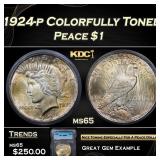 1924-p Peace Dollar Colrfully Toned $1 ms65 ICG