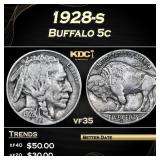 1928-s Buffalo Nickel 5c Grades vf35