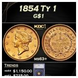 1854 Ty 1 Gold Dollar $1 ms63+ SEGS