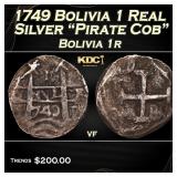1749 Bolivia 1 Real Silver "Pirate Cob" Grades vf