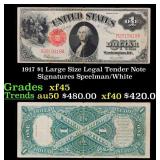 1917 $1 Large Size Legal Tender Note Grades xf+ Si