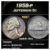 1958-p Jefferson Nickel 5c Grades ms64+ 5fs
