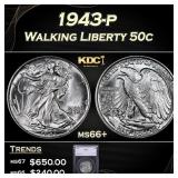 1943-p Walking Liberty Half Dollar 50c ms66+ SEGS