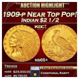 1909-p Gold Indian Quarter Eagle Near Top Pop! $2
