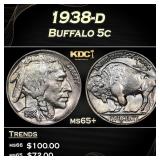 1938-d Buffalo Nickel 5c Grades ms65+