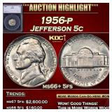1956-p Jefferson Nickel 5c ms66+ 5fs SEGS