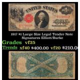 1917 $1 Large Size Legal Tender Note Grades vf+ Si