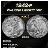1942-p Walking Liberty Half Dollar 50c Grades ms64