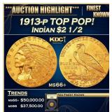 1913-p Gold Indian Quarter Eagle TOP POP! $2 1/2 m
