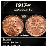 1917-p Lincoln Cent 1c Grades ms66 rb