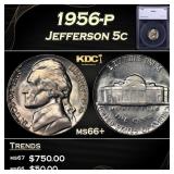 1956-p Jefferson Nickel 5c ms66+ SEGS