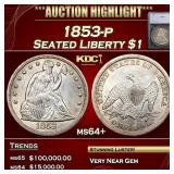 1853-p Seated Liberty Dollar 1 ms64+ SEGS