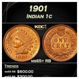 1901 Indian Cent 1c Grades ms65+ RB