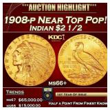1908-p Gold Indian Quarter Eagle Near Top Pop! $2