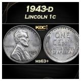 1943-d Lincoln Cent 1c Grades ms63+