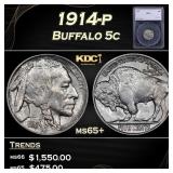 1914-p Buffalo Nickel 5c ms65+ SEGS