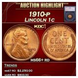 1910-p Lincoln Cent 1c ms66+ rd SEGS