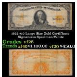 1922 $10 Large Size Gold Certificate Grades vf+ Si