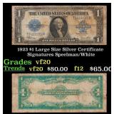 1923 $1 large size Silver Certificate Grades vf, v