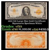 1922 $10 Large Size Gold Certificate Grades vf+ Si
