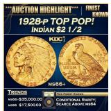 1928-p Gold Indian Quarter Eagle TOP POP! $2 1/2 m
