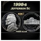 1998-s Proof Jefferson Nickel 5c Grades pr69 dcam