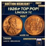 1926-p Lincoln Cent TOP POP! 1c ms68 rd SEGS