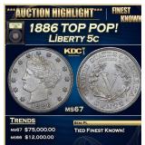 1886 Liberty Nickel TOP POP! 5c ms67 USCG