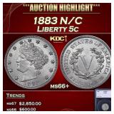 1883 N/C Liberty Nickel 5c ms66+ SEGS