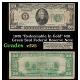1928 $20 Green Seal Federal Reserve Note "Redeemab