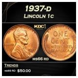 1937-d Lincoln Cent 1c Grades ms66 rd