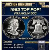 1962 Proof Franklin Half Dollar TOP POP! 50c pr69