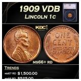 1909 VDB Lincoln Cent 1c ms66+ rd SEGS