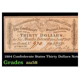 1864 Confederate States Thirty Dollars Note Grades