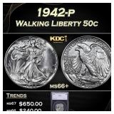 1942-p Walking Liberty Half Dollar 50c ms66+ SEGS