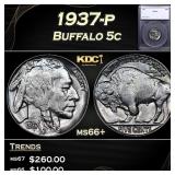 1937-p Buffalo Nickel 5c ms66+ SEGS