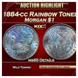 1884-cc Morgan Dollar Rainbow Toned $1 ms65 Detail