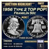 1956 Type 2 Proof Franklin Half Dollar TOP POP! 50