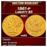 1861-p Gold Liberty Half Eagle $5 ms62 USCG