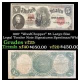 1907 $5 Large Size Legal Tender Note "WoodChopper"