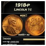 1918-p Lincoln Cent 1c Grades ms65+ rd