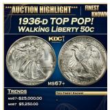 1936-d Walking Liberty Half Dollar TOP POP! 50c ms