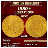 1850-p Gold Liberty Double Eagle $20 ms62 SEGS