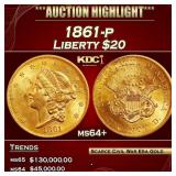 1861-p Gold Liberty Double Eagle $20 ms64+ SEGS