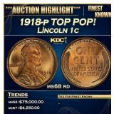 1918-p Lincoln Cent TOP POP! 1c ms68 rd SEGS
